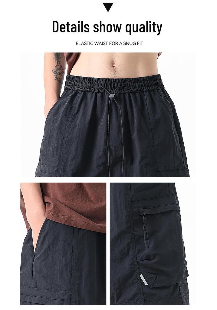 Men's American Workwear Shorts - Summer Loose Fit, Mid-length, Multi-pocket Ice Silk Sports Pants