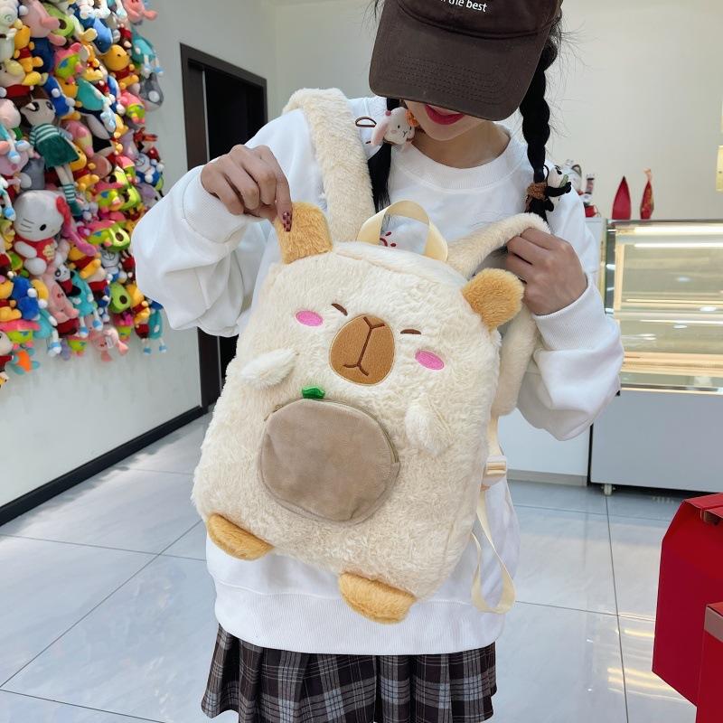 Schoolbag New Kapibara Foreign Girl Large Capacity Backpack Cute Capybara Cartoon Casual Student Plush Bag