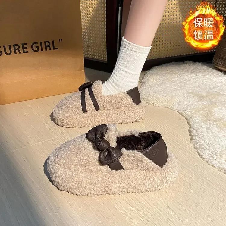 Fashion Luxury Sheep Fur Lined Loafers Women Lambswool Shoes Ladies Winter Slip On Furry Flats Cotton Wool Mocasine Femme Barefoot Boots