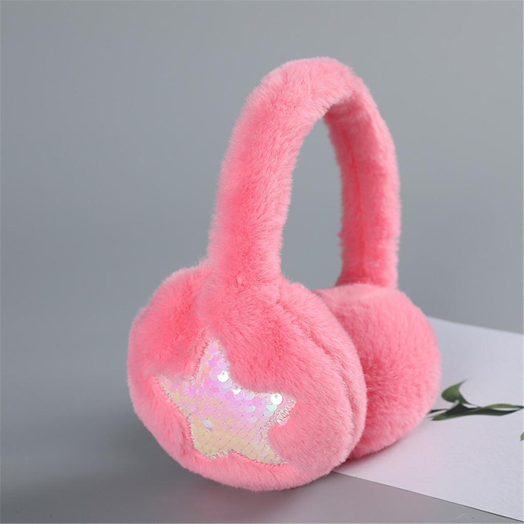 Foldable Plush Ear Muffs for Women Warm Sequins Star Ear Warmers Cold Weather Furry Ear Covers for Outdoor Activities
