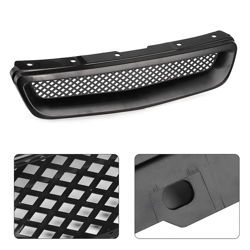 Front Hood Bumper Grille Intake Mesh ABS Black Grill Fits for Honda Civic 1999 2000