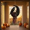 Festive Yard Hanging Decor Halloween Planter for Indoor Outdoor Use, Gothic Bat Cat Witch Raven Black Ornament Plant Pot Holder, Spooky Wall