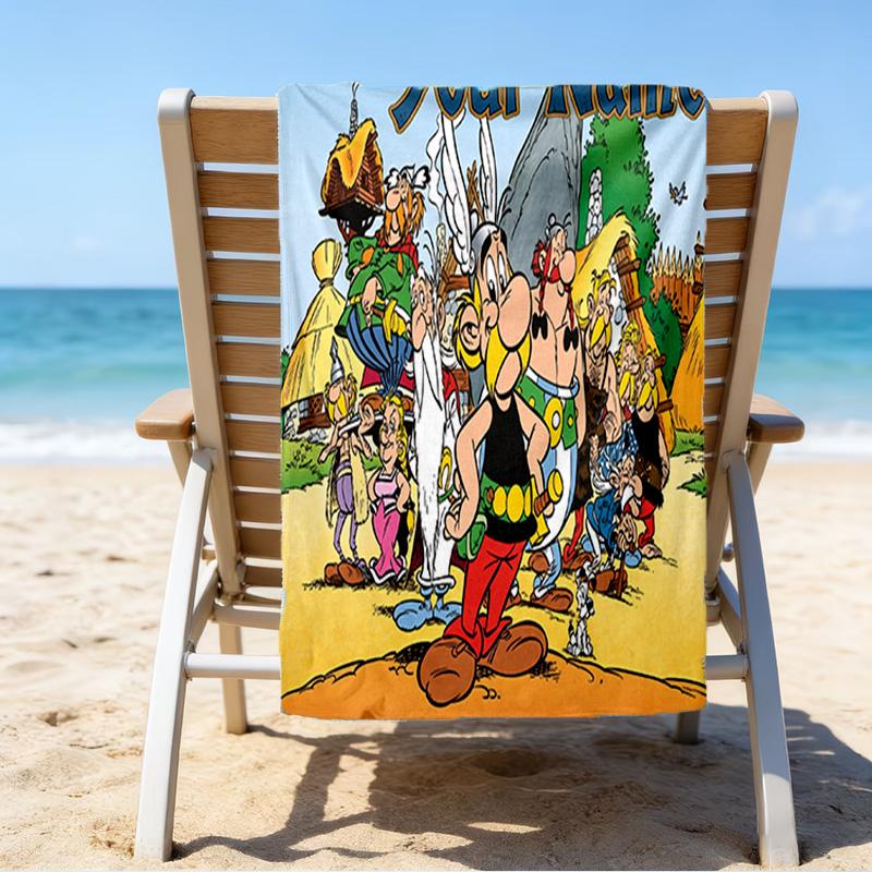 Custom Name Beach Towel Asterix Friends Beach Towel, Soft Microfiber, Gift for Her/Him, Birthday, for Pool, Beach, Travel, Fan gifts