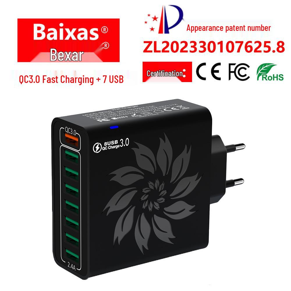 30W QC3.0 Colorful Flower 8-Port USB Fast Charger for US, EU, Korean Standards