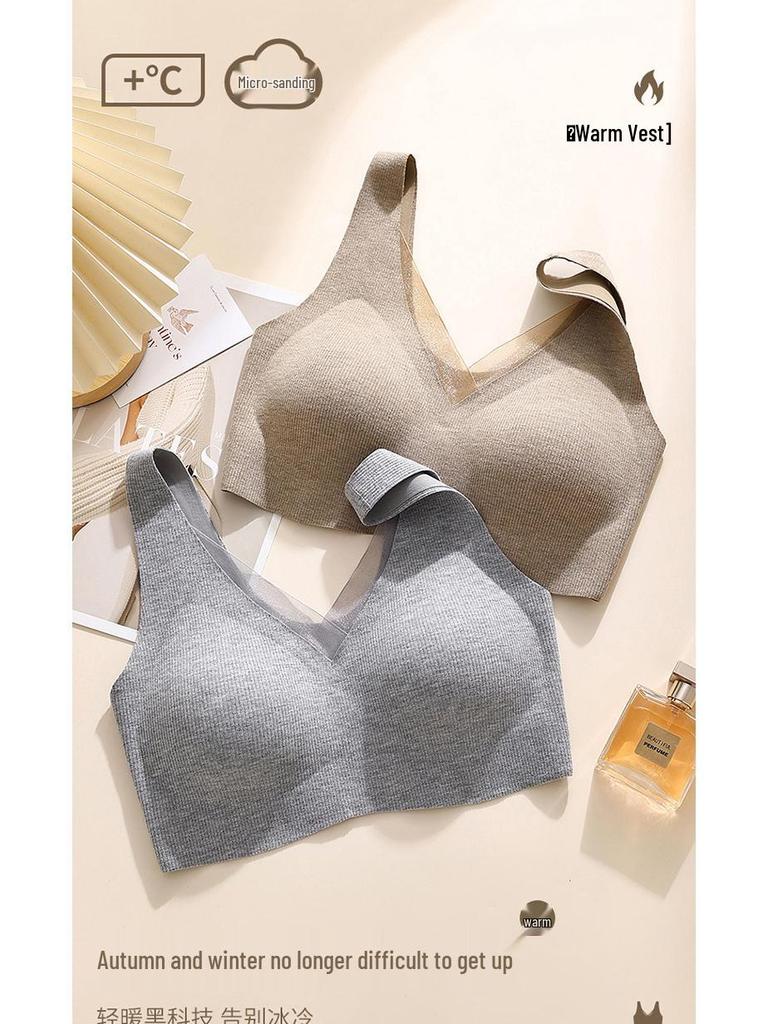 Women's Seamless Push-Up Bra - Anti-Sagging, Brushed Warm, Wirefree, Autumn/Winter, Fixed Cup