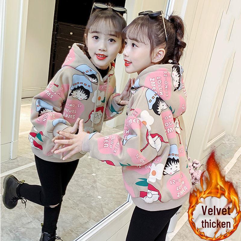 Girls' Cartoon Fleece Hooded Sweatshirt - Autumn/Winter 2025 Kids' Fashionable Thick Top