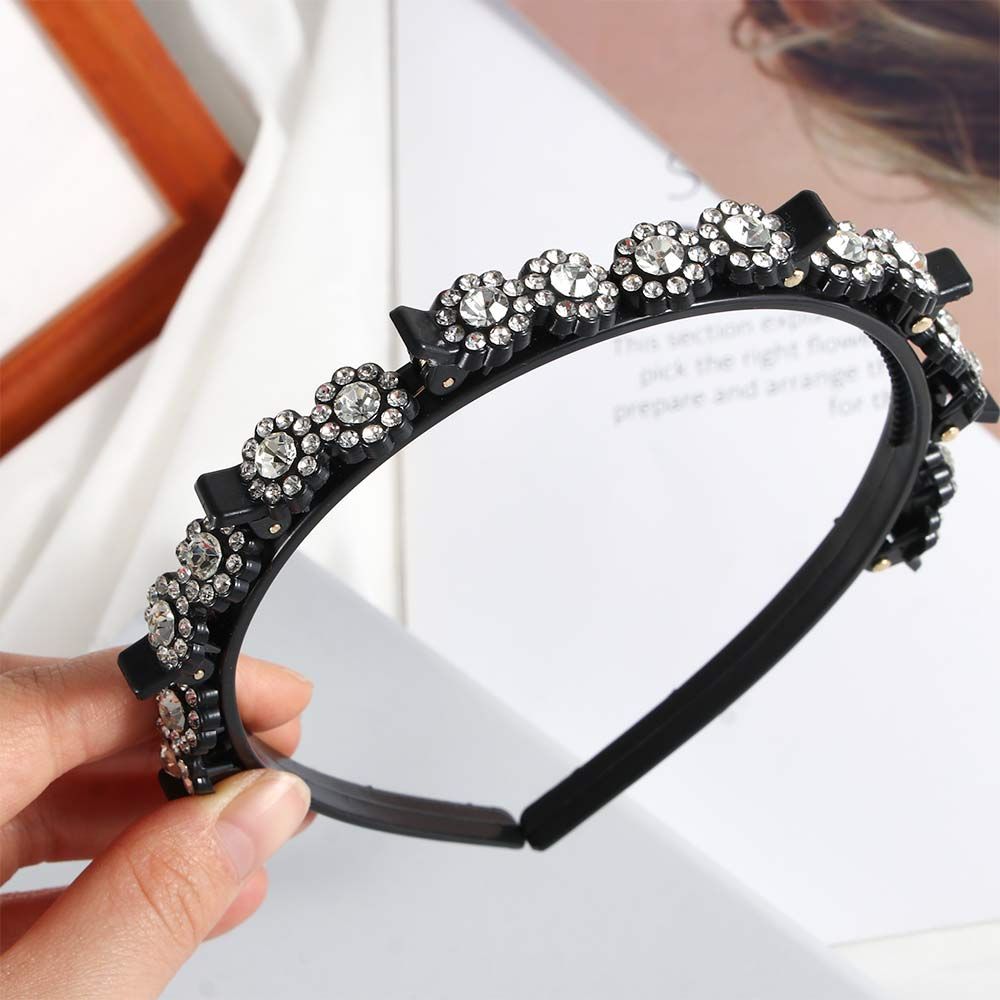Rutschfester Koreanischer Stil Strassstein Blume Haarbruch-Artefakt Schwarze Geflochtene Haarspange Styling-Werkzeug Zähnchen-Clip Geflochtener Kopfreif