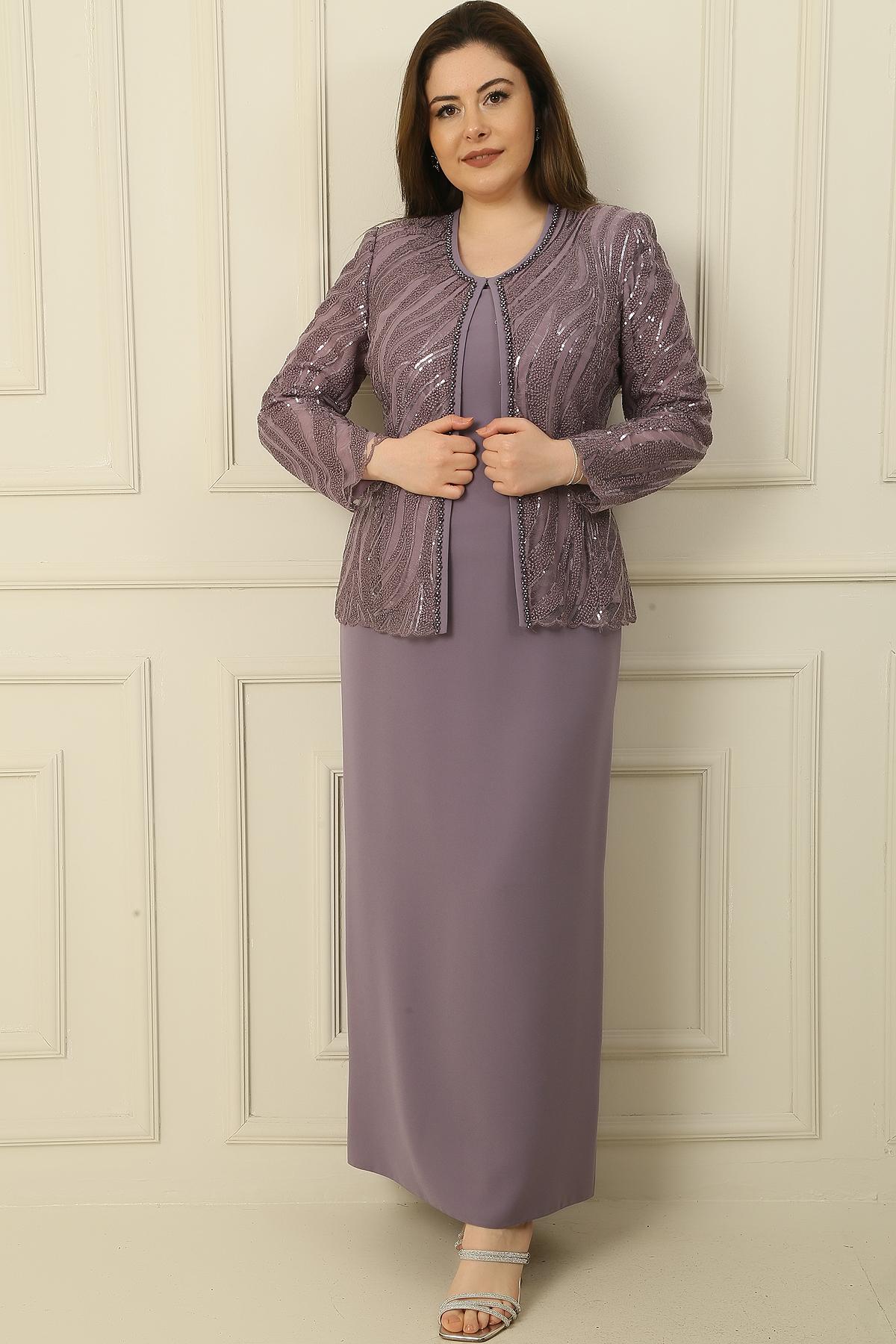 

Длинное платье с рукавами в форме полумесяца, тюлевая куртка с вышивкой и блестками, на подкладке, комплект из 2 предметов больших размеров 5XL фиолетовый