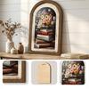 Vintage Framed Wall Art, Curved Wooden Floral Wall Art, Arched Wood Framed Wall Art, Rustic French Country Style Paintings for Bedroom