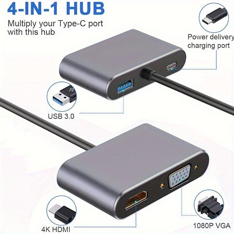 4-in-1 Type C Adapter Hub To HDMI VGA USB 3.0 Digital AV Multiport Adapter