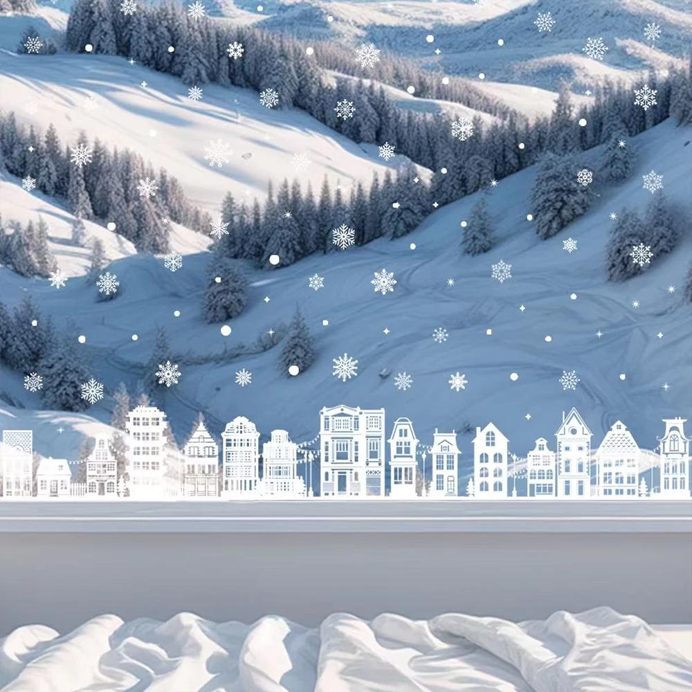 Runtow 9 Pcs Christmas Window Stickers Christmas Castle Pattern Decorative Window Stickers Home Christmas Party Decoration