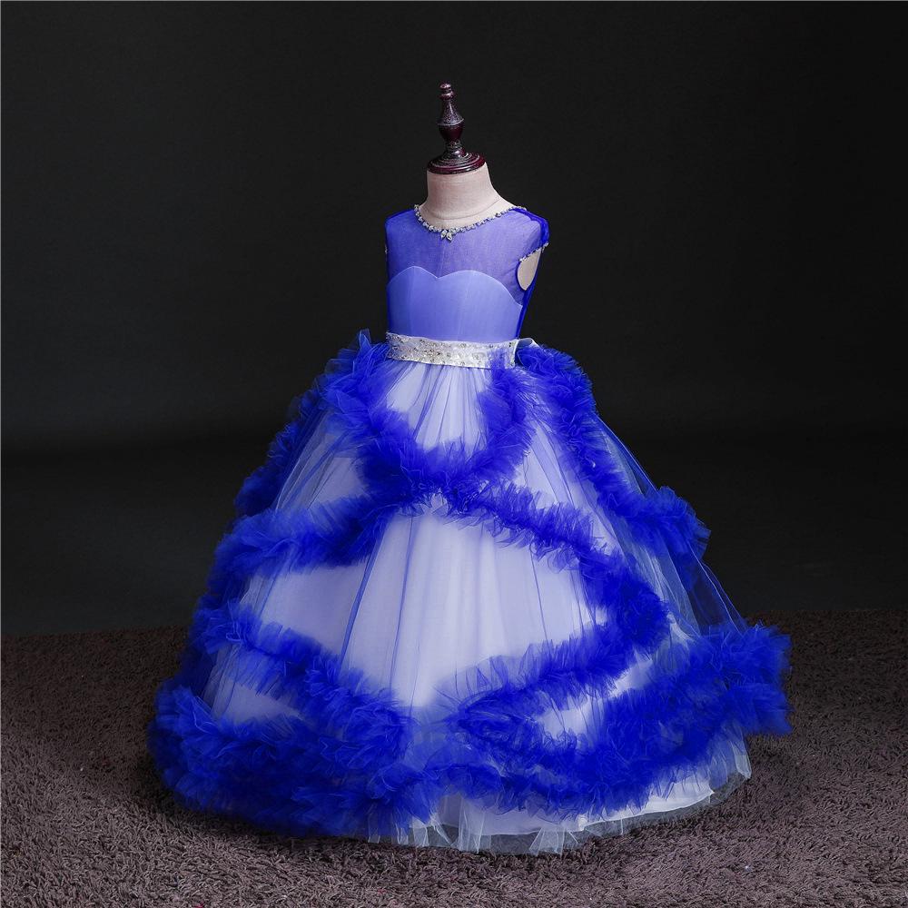 Hot-Selling Children's Princess Flower Girl Wedding & Evening Gown: Floor-Length, Puffy Performance Costume for Girls