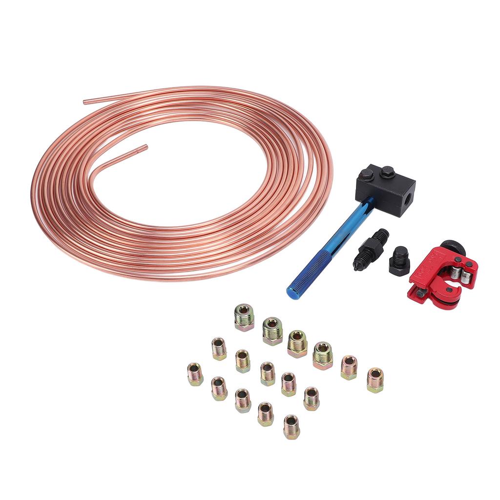 Brake Line Tubing Coil Kit Copper Alloy 3 16in X 25Ft with 3 16in Double Flaring Tool Cutter for Vehicle Brake System
