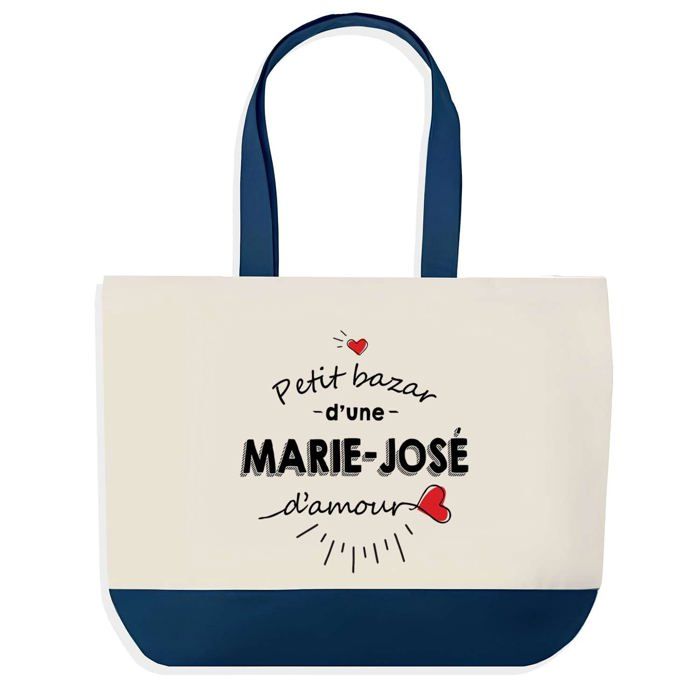 Tote bag - PLANETEE - Sac fond bleu "Bazar d'une Marie-José d'amour" - Coton 40x45 cm - Impression HD - Fabriqué en France