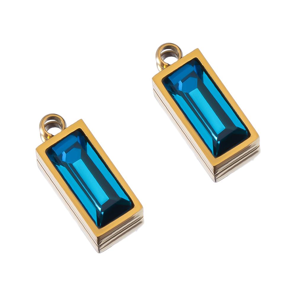 2pcs Luxury Zircon Birthstone Charm Stainless Steel PVD Gold Plated Pendant 4x10mm DIY Bracelet Necklace Jewelry Accessories