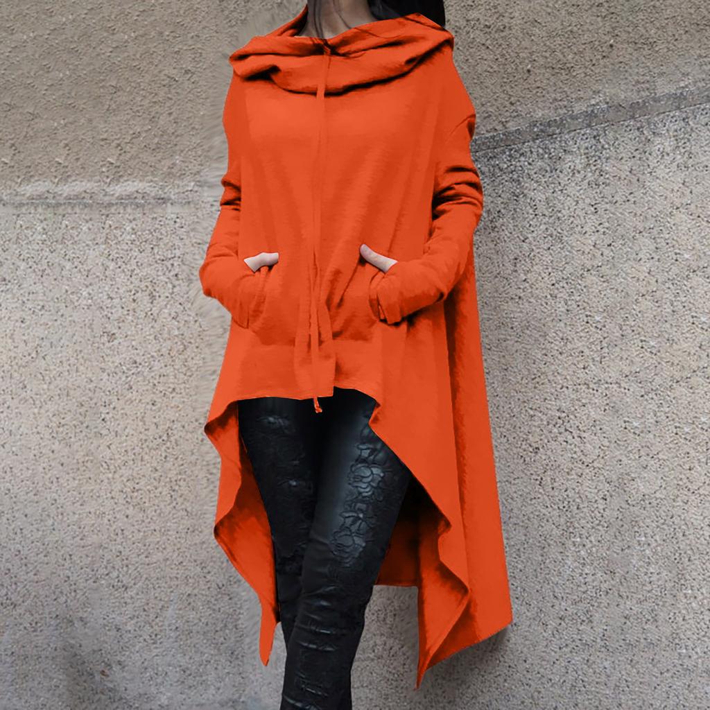 Women's Loose And Comfortable Pile Neck Long Sleeved Solid Color Long Hoodie