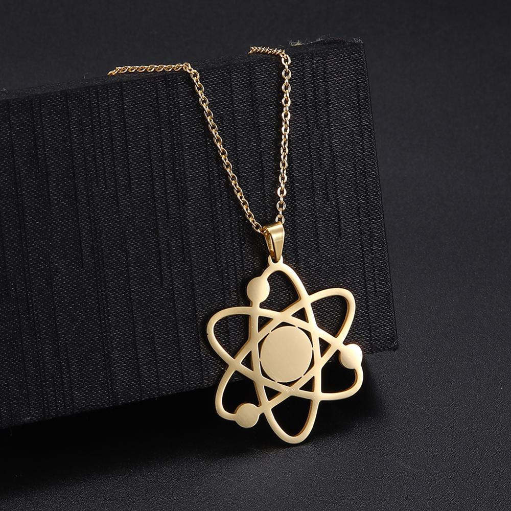 Atomic Model Pendant Necklace Stainless Steel For Women And Men Golden Link Chain Accessories Fashion Jewelry Gift