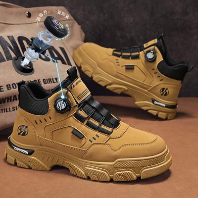 Fashion Rotating Button-fitting Men's Martin Boots Autumn and Winter New Leather High-top Flat-high Casual Sports Trendy Men's Boots