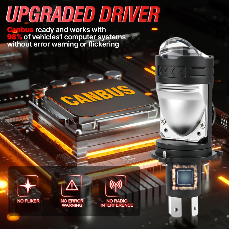 Bullvision 1PC H4 LED Lens Mini Bi Led Projector 800W Headlights CANBUS 9003 HB2 High Low Beam 6000K Motorbike Turbo Lamps