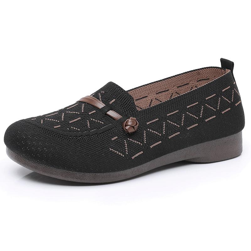 

Старые пекинские тканевые туфли Женские летящие тканые дышащие повседневные туфли-горошины TEMU выпустил педальные ПУ мягкоподошвенные туфли для мамы EU35/CN36 чёрный