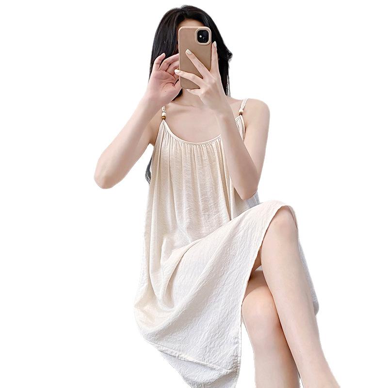 Suspender Nightdress Women's Summer Long Shoulder Strap Adjustable One-piece Loose Meat-covering Pure Desire Style Homewear
