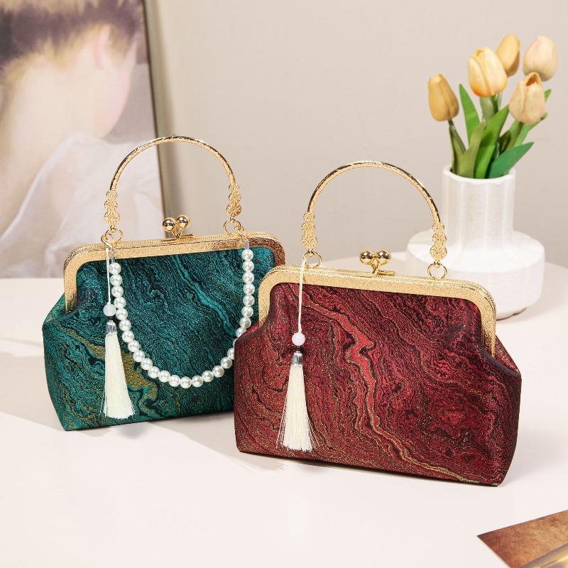 Sac pour femme sac bandoulière brocart uni et élégant sac hanfu sacs pour femme sac messager sac à main à clip