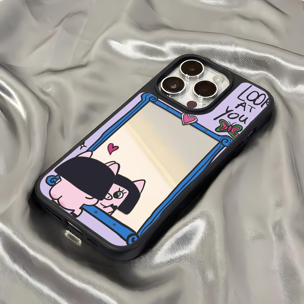 Mirror Phone Case for iPhone 15 11 13 14 for 15 16 Pro Max 12 13 16 Pro Cloud Flower and Animal Cute Style Phone Case