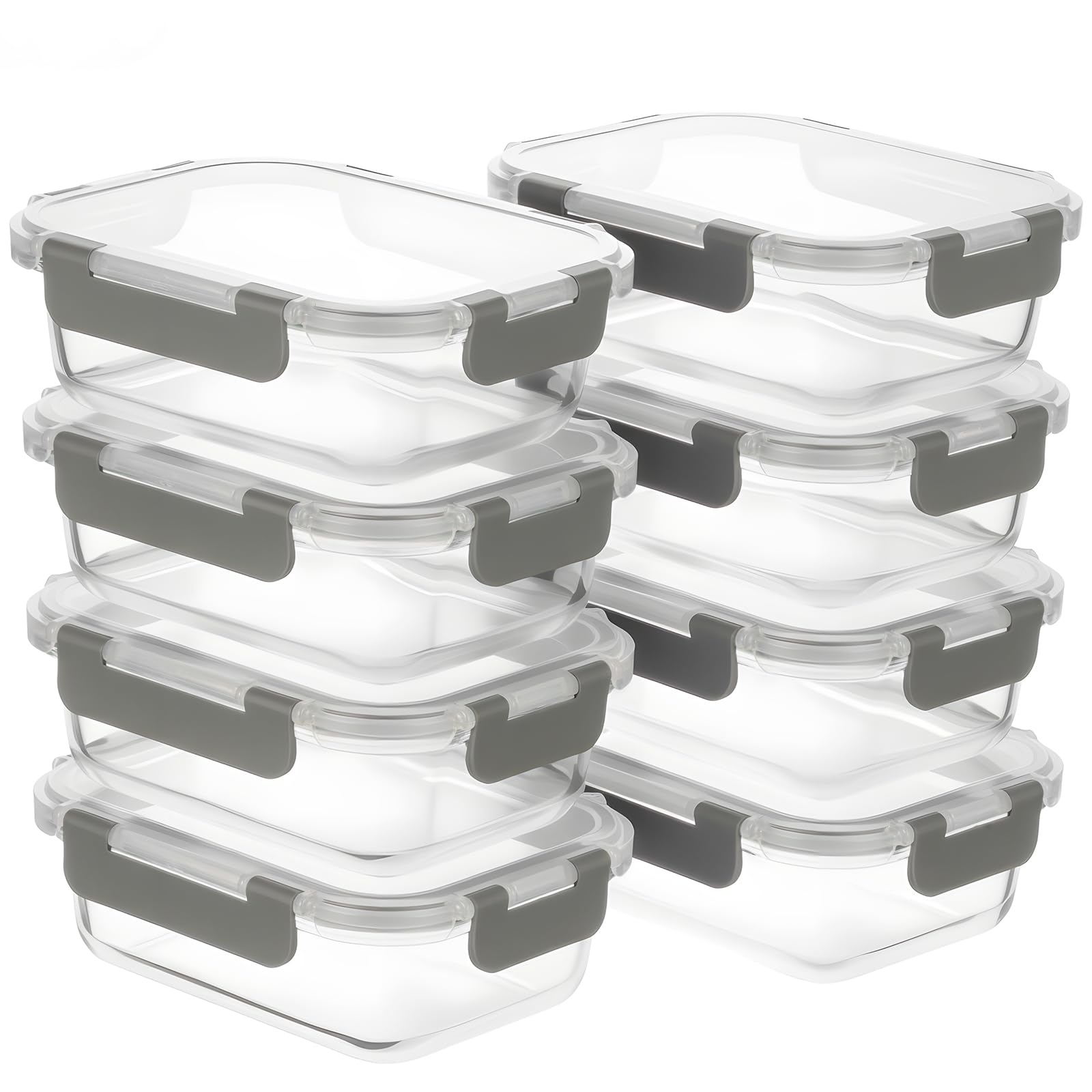 S SALIENT Glass Storage and Dishwasher Set of Gray Heat-Resistant Containers, Airtight, Heat-Resistant, Microwave, Oven, Safe, 8, серый