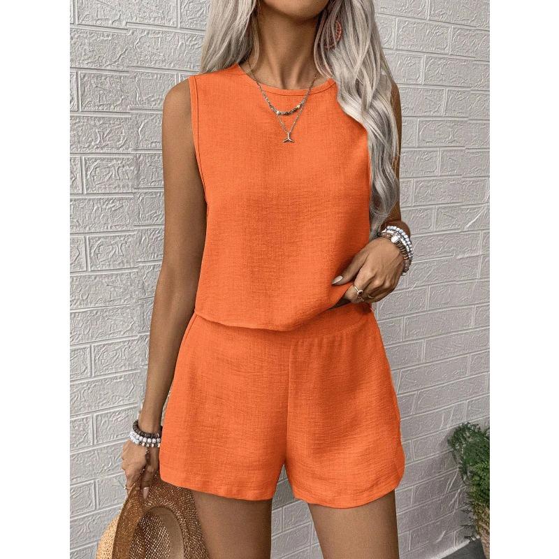 Women's Solid Color Simple Fashion Casual Sleeveless Top and Shorts Set