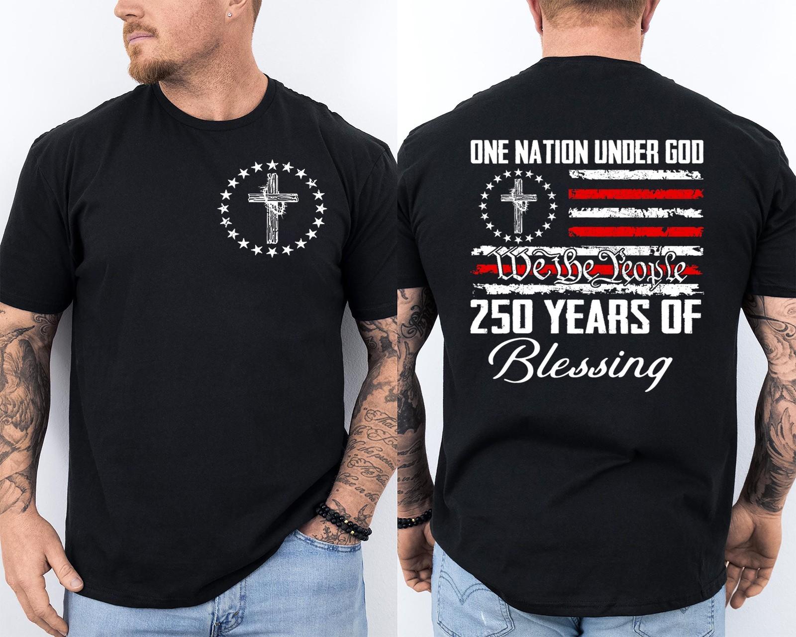 One Nation Under God 250 Years 250th Anniversary USA Birthday 2 Sided T-Shirt S разноцветный