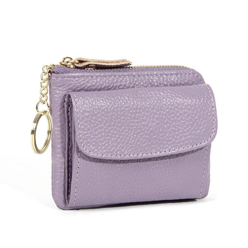 Японская коровья кожа Многофункциональный кошелек для монет и визитница - Кошелек из натуральной кожи с креплением для ключей для женщин лаванды фиолетового 1468₽