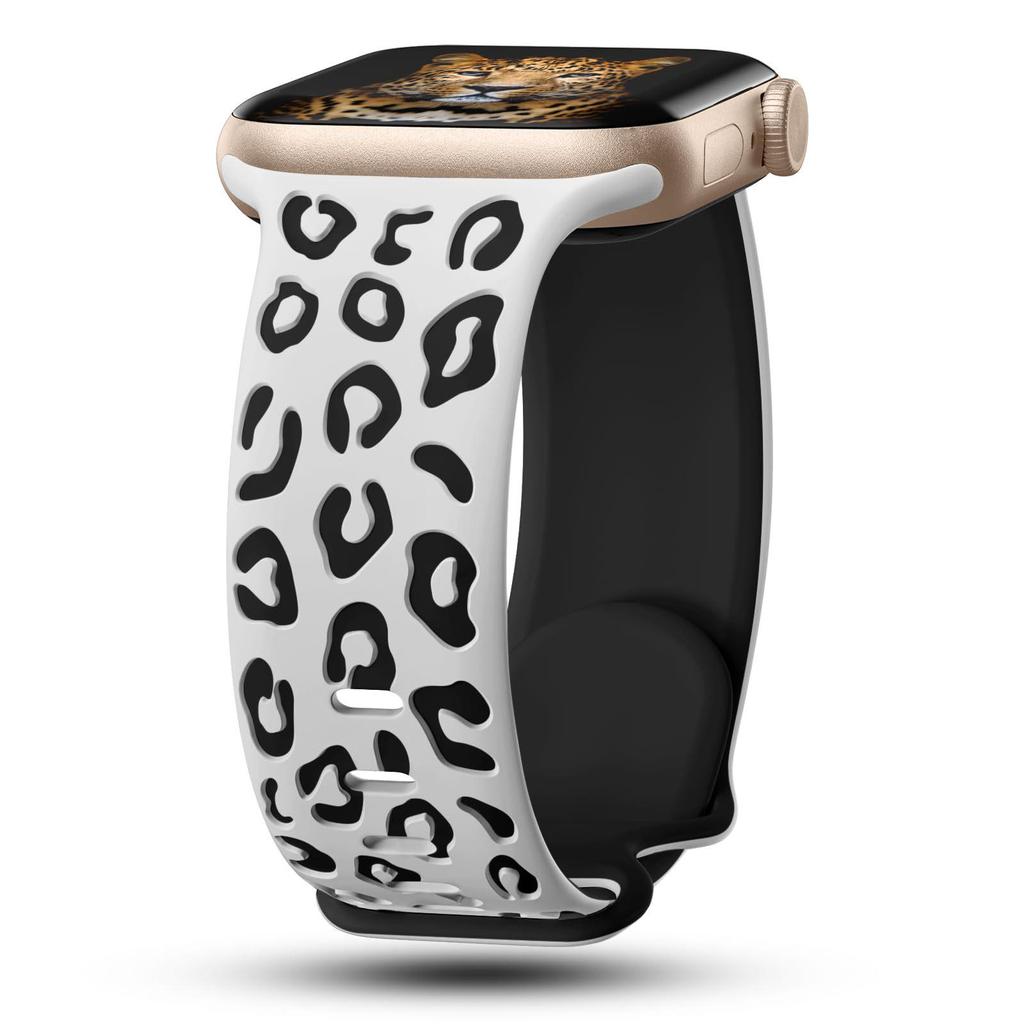 Apple Watch 10 S9 Ultra Sports Leopard Print Laser-Engraved Two-Color Silicone Wristband