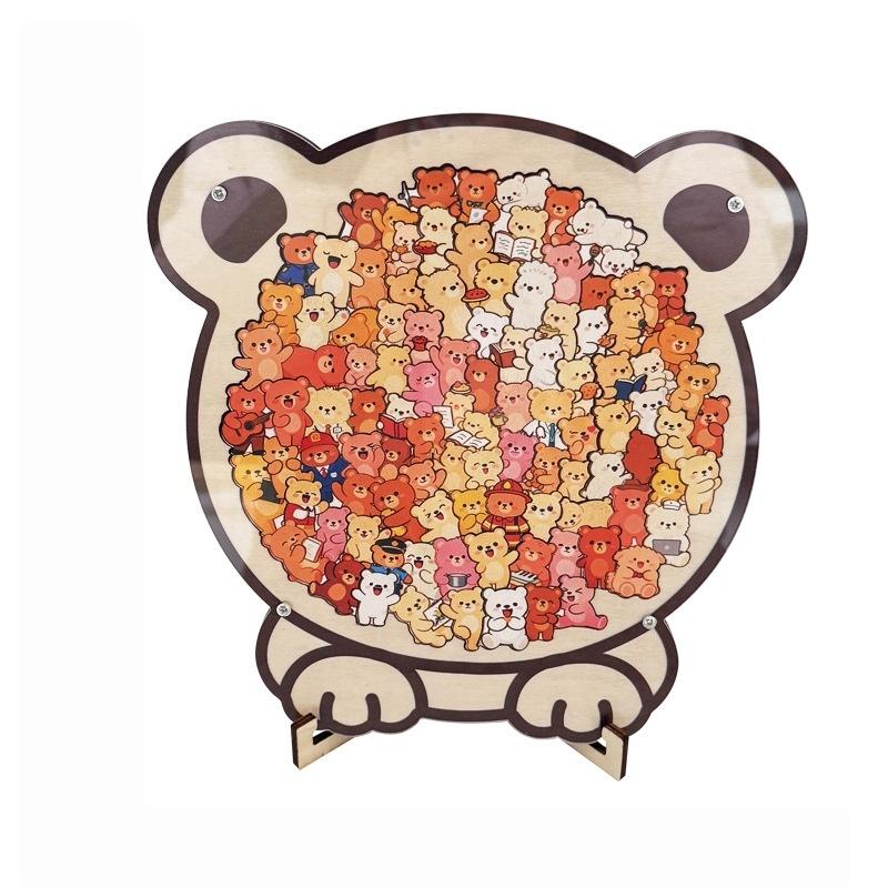 

1 Set Stress Relief Jigsaw Puzzle Animal Dog Cat Bear Theme Cartoon Wooden Puzzle Toy For Home Decor Fun Educational Toys Gift A3