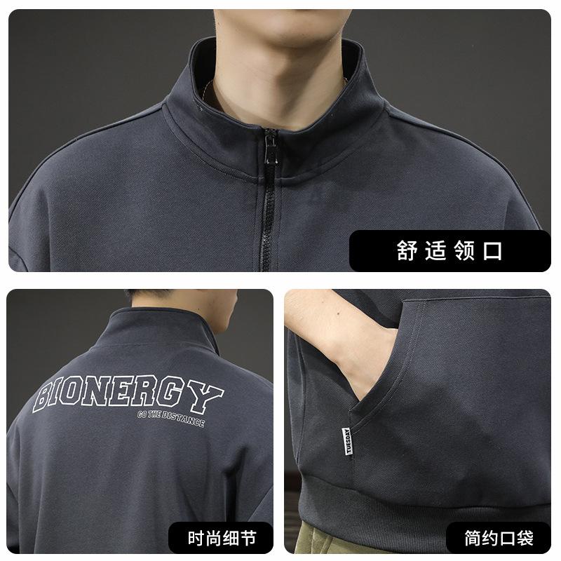 Trendy Brand Heavy Retro Half-Zipper Sweater Men'S Loose Large Size American Sports And Leisure Pullover Long-Sleeved Jacket