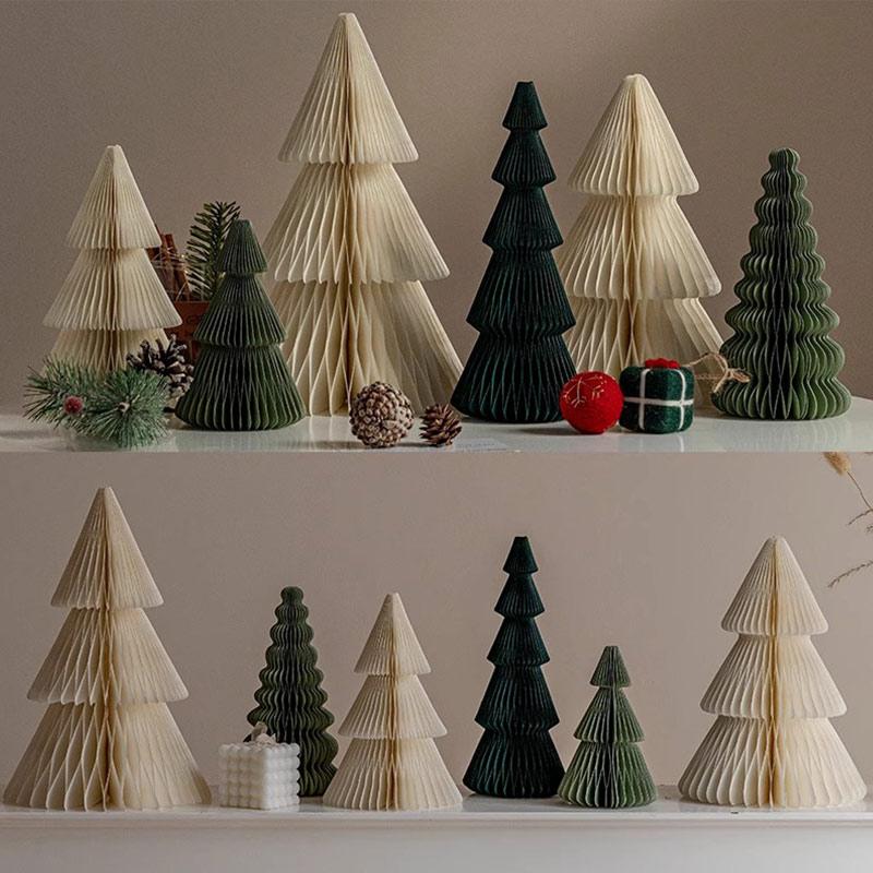 20/25/30cm Mini Christmas Tree Ornament Paper Honeycomb Ball Folding Christmas Tree 3D Home Decoration Desktop Ornament