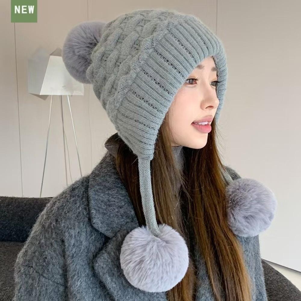 Pompom Pullover Cap Warm Ear Protection Hat New Beanie Hat Autumn and Winter