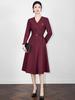 Elegant V-Neck Long Sleeve Waist-Cinched Skirt for Autumn/Winter