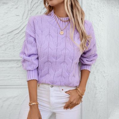Women's Half Turtle Neck Twist Knitted Sweater Autumn and Winter New European and American Loose Cable Pullover Sweater for Women