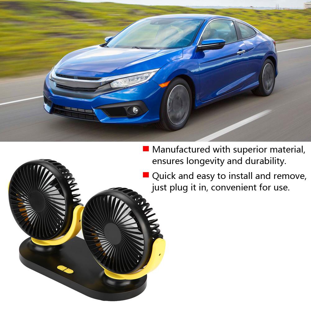 USB Dual Head Car Fan Portable Air Conditioner Auto Cooler Ventilation 12V Black Yellow