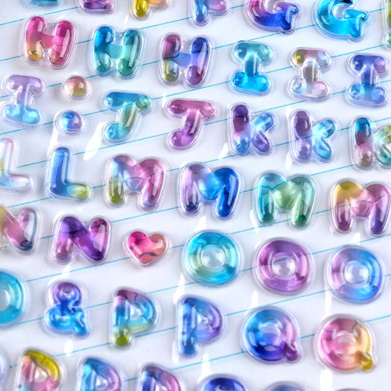 1Sheet Colorful 3D Cartoon Alphabet Relief Sticker DIY Journal Planner Photo Decoration School Student Reward Sticker Stationery