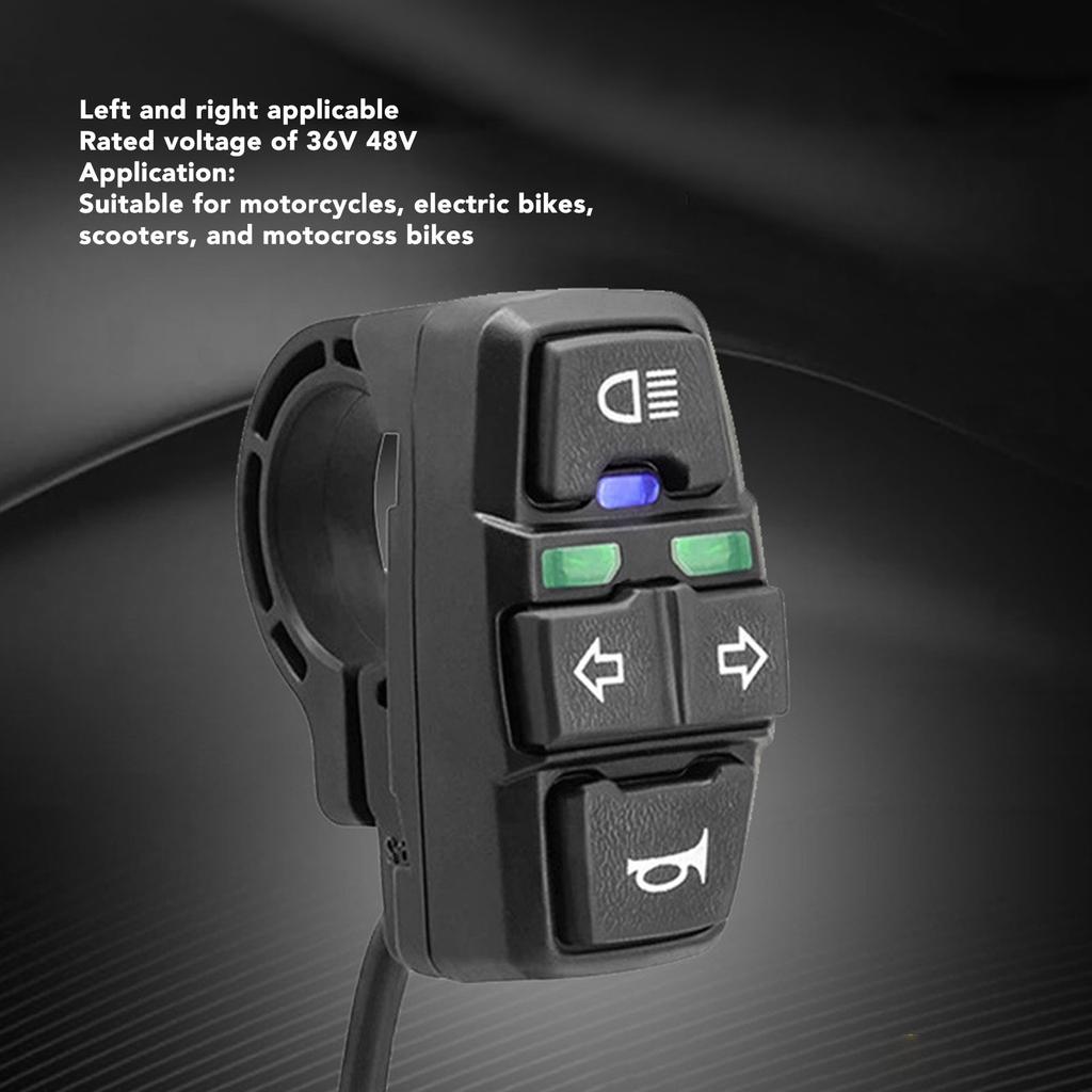 36V 48V Electric Bike Light Horn Switch IP54 Waterproof Control Switch for 22.2mm Handlebar Motorcycles Electric Bicycles Scooters
