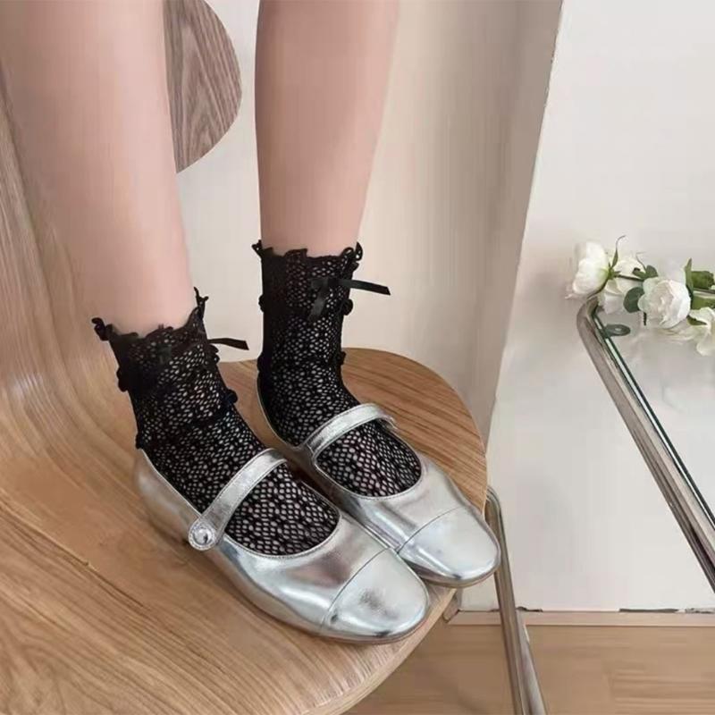 Lace Calf Socks Bowknot Middle Tube Sock Summer Hollow Out Stocking for Student Girl Lady Japanese Style Socks