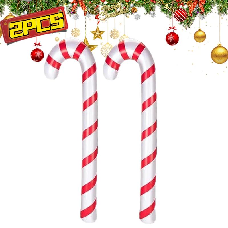 90cm Large Christmas Candy Cane Balloons for Xmas Tree Hanging Ornaments Red Crutches Inflatable Balloon Party Decor Supplies