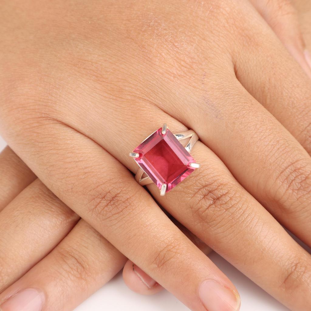 Rosa Turmal Edelstein Handgefertigter Silberring, 925 Sterling Silber Schmuck Geschenk für Ehefrau RR-86-2