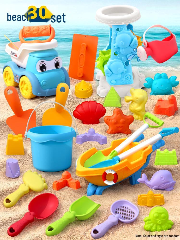 Interactive Educational Beach Toy Set: Ocean Sand Molds, Sprinkler, Shovel, Sand Timer, and Water Play Kit