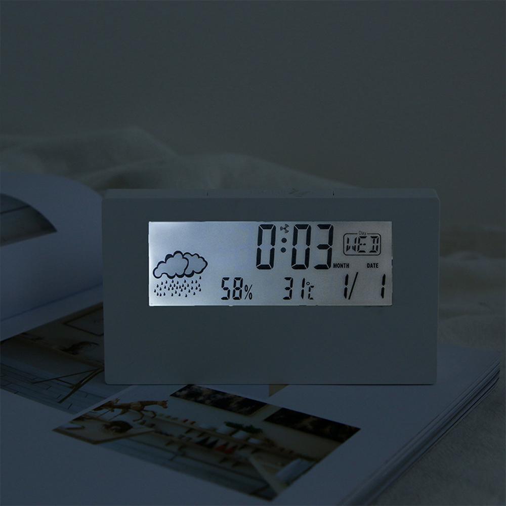 Digital Alarm Clock Transparent Desk Clock with Date, Temperature, Humidity, Small Table Clock with