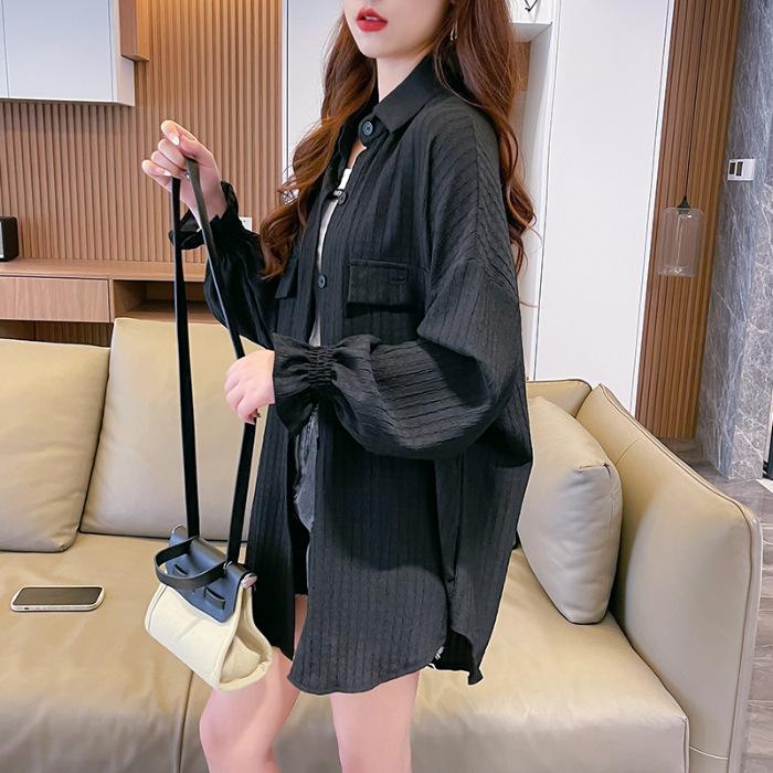 

New summer loose POLO collar versatile thin cardigan sunscreen jacket shirt female trend One size fits all чорний