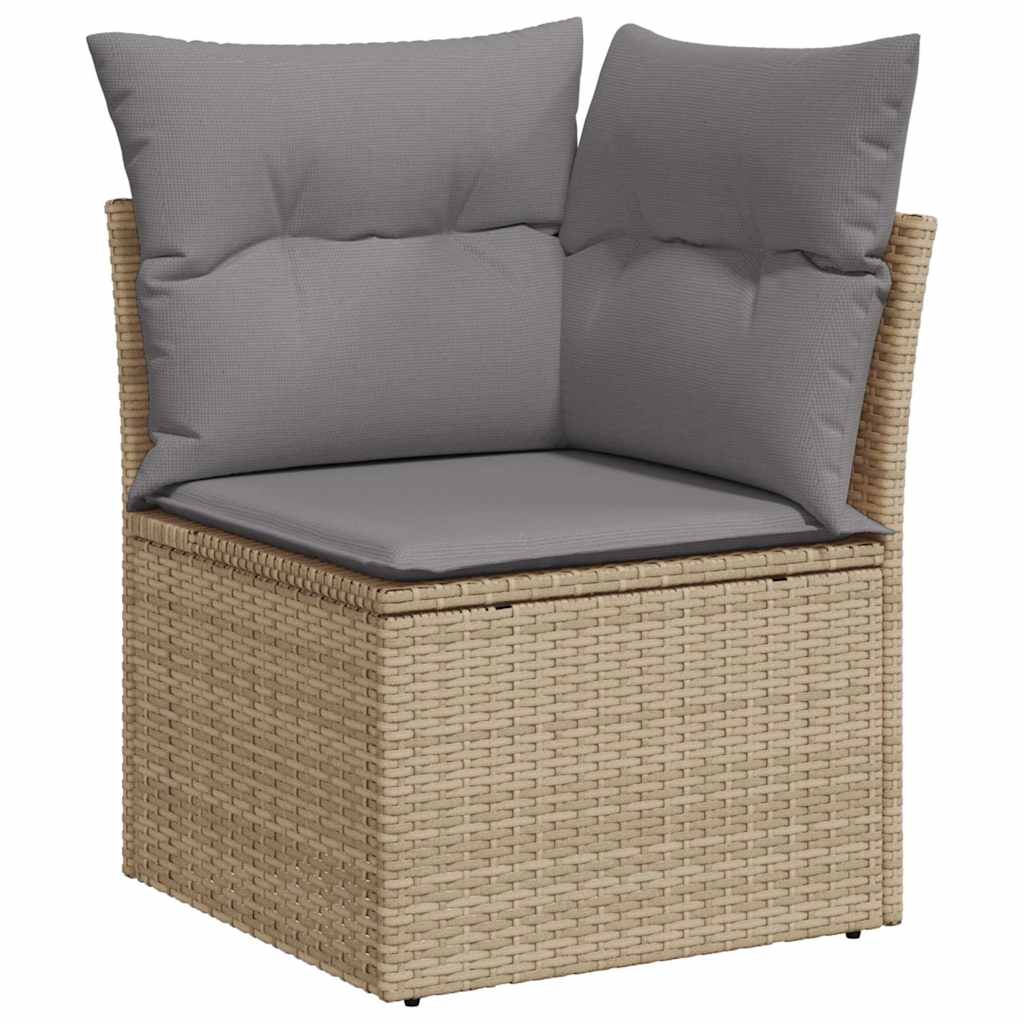 5 Piece Garden Sofa Set with Cushions Beige Poly Rattan & Acacia