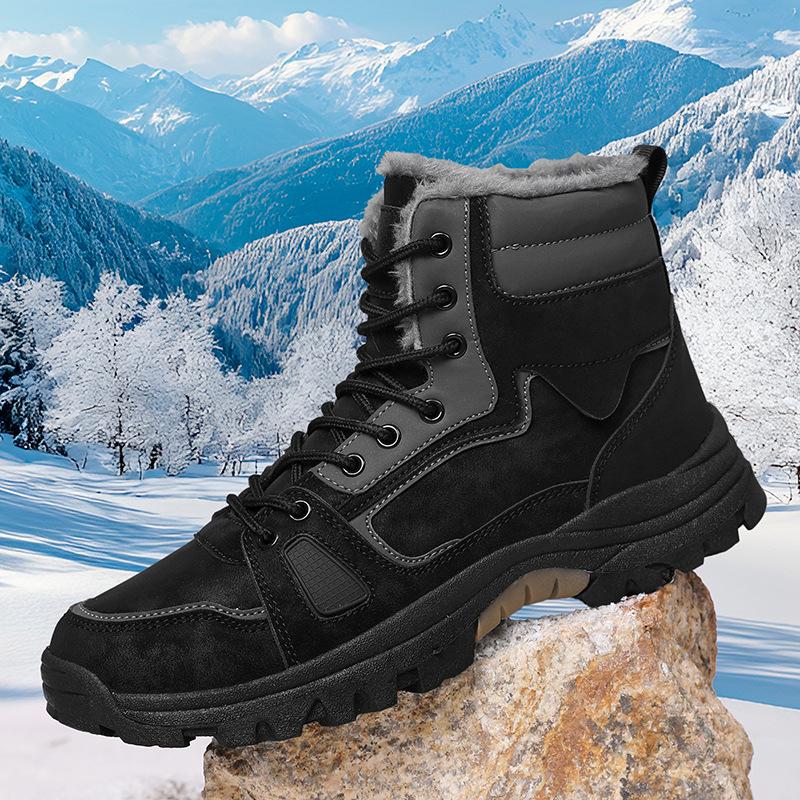 

Winter new men s sports high-top casual velvet snow boots men s Martin boots versatile shoes 47 чёрный