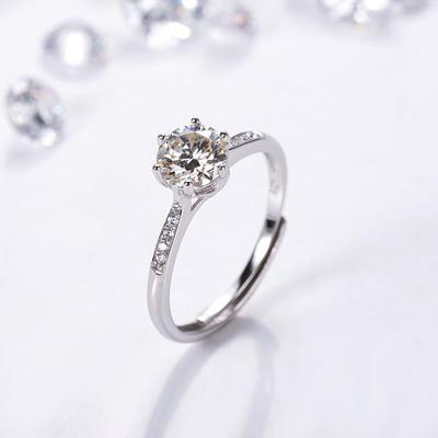 Geng Hui Moissanite & Sterling Silver Adjustable Ring - D Color, 1 Carat, Luxury Wedding & Proposal